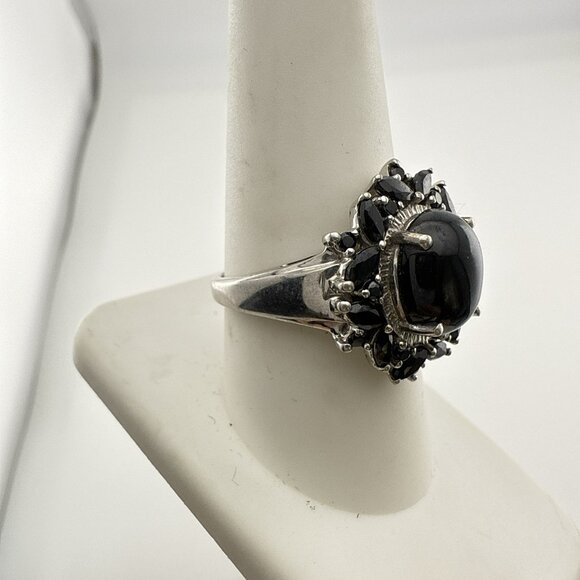 Chuck Clemency Sterling Silver Ring Black Gemstone Cabochon STS 9 QVC Spinel - Picture 8 of 13